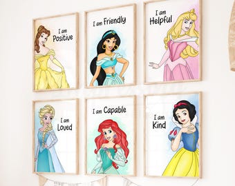 Watercolor Princess Affirmations Prints, Girl Room Decor, Girls Bedroom Wall Art, Printed & Shipped