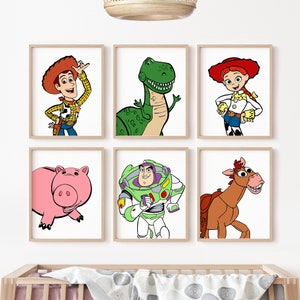 Toy Story Characters Wall Art, Toddler Wall Art, Set of 6 Nursery Prints, Playroom Decoration, Toy Story Inspired Wall Art, Digital Download