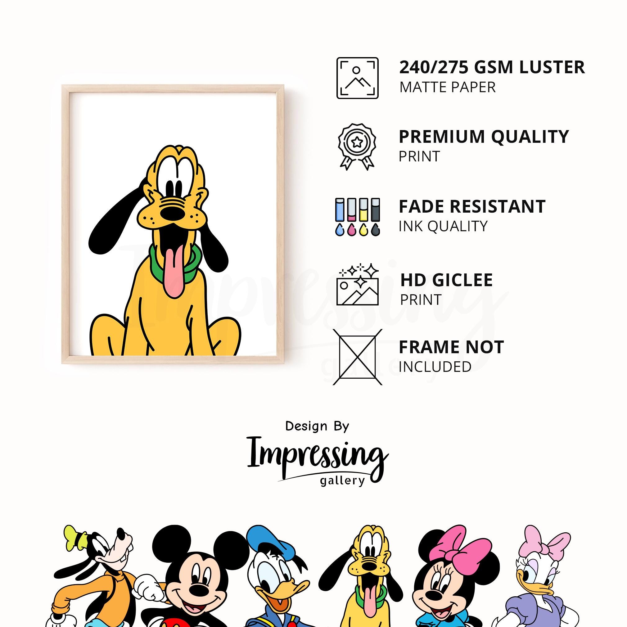 Mickey Mouse & Friends Prints, Donald, Goofy, Minnie, Daisy, Pluto
