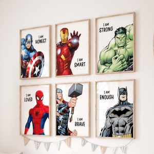 Superheld 'I AM' Affirmationen Digitale Poster, Superhelden Wandkunst, Set von 6 Drucken, Superhelden Prints, Superhelden Poster, digitaler Download