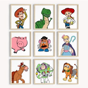 Toy Story Characters Wall Art, Set of 9 Nursery Prints, Toddler Wall Art, Playroom Decoration, Toy Story Inspired Wall Art, Digital Download