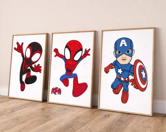 Spidey and Friends Prints, Nursery Decor, Boy Bedroom Art