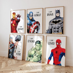 Superhero Affirmations Prints, Spiderman, Hulk, Captain America, Ironman, Thor, Superheroes (Digital Download)