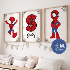 Spidey Personalised Name Prints, Set of 3, Boys Room Decor, Spidey and His Amazing Friends, Spiderman, Superhero Prints, Digital Download