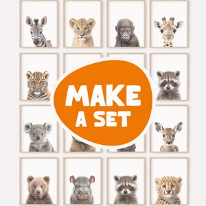 Make a Set - Süße Safari Animal Prints, Baby Tier Poster, Giraffe, Löwe, Elefant, Gepard und Zebra, Baby Animal Prints, Digitaler Download