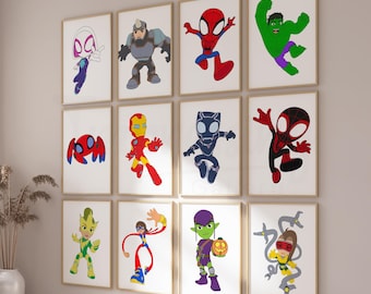 Spidey and Friends Wall Art, Set of 12, Superhero Prints, Nursery Decor (Digital Download)