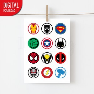 Lámina decorativa con collage de símbolos de superhéroes, arte mural de superhéroes, decoración para guardería y sala de juegos (descarga digital) imagen 7