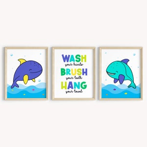 Shark Themed, Kids Bathroom Decor, Kids Bathroom Wall Decor, Kids Bathroom Art, Kids Bathroom, Bathroom Prints, Toddler Bathroom Decor