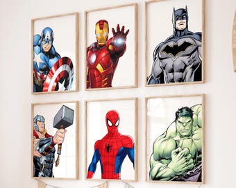 Superhero Prints Set of 6, Boys Room Decor (Digital Download)