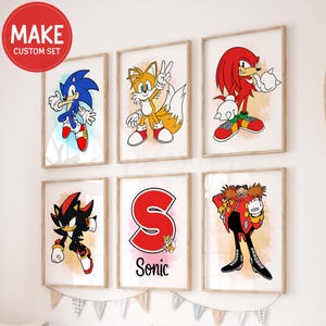 Crea un conjunto: impresiones de nombre personalizadas de Sonic Hedgehog, pósteres de Sonic Hedgehog, Shadow, pósteres de Sonic, decoración de habitación para niños, descarga digital