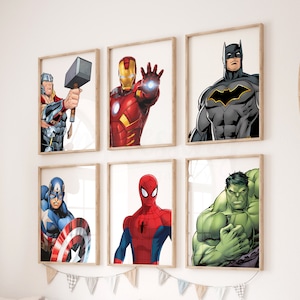 Superhero Wall Art , Set of 6 Prints, Superhero Prints for Little Boys Bedroom, Superhero Wall Print, Boys Room Decor, Digital Download