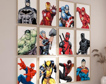 Superhero Wall Art, Playroom Prints, Nursery Decor, Digital Download