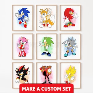 Make a Set - Sonic Hedgehog Prints, Aquarell Poster, Sonic Hedgehog Digital Poster, Sonic Poster, Kinderzimmer Dekor, Digital Download