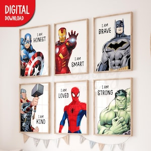 Superheld 'I AM' Affirmationen Digitale Poster, Superhelden Wandkunst, Set von 6 Drucken, Superhelden Prints, Superhelden Poster, digitaler Download