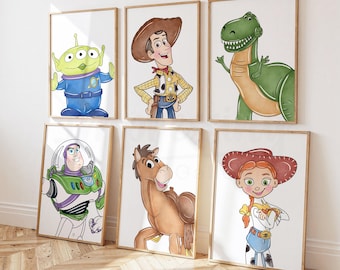 Crea un set - Decorazioni murali Toy Story, decorazioni per la cameretta dei bambini, stampe ad acquerello, download digitale