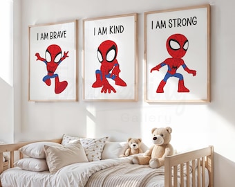 Spidey Spiderman Affirmations Prints, Set of 3, Nursery Wall Art (Digital Download)