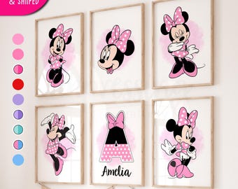 Custom Name Minnie Mouse Prints, Girls Bedroom Decor, Multiple Colors Available