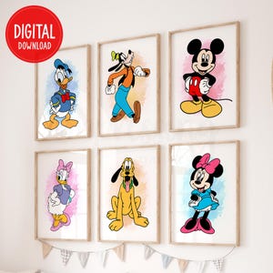 Mickey & Friends, Set of 6 Digital Prints, Nursery Wall Art, Playroom Decor, Mickey Poster, Boy Bedroom Printable Art, Digital Download