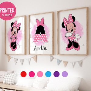 Custom Name - Minnie Mouse Print, Set of 3 prints, Minnie Mouse Poster, Girls Bedroom Prints, Multiple Colors Available, Minnie Mouse Print