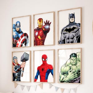 Superhero Wall Art , Set of 6 Prints, Superhero Prints for Little Boys Bedroom, Superhero Wall Print, Boys Room Decor, Superheroes Posters