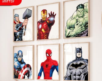 Láminas de superhéroes para pared, decoración de habitación infantil, superhéroes, láminas impresas físicas