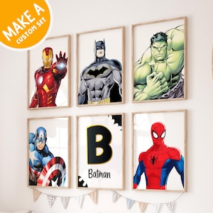 Crea un set - Stampe personalizzate con nome di supereroi, poster di supereroi, stampe di supereroi per la camera dei ragazzi, supereroi, download digitale