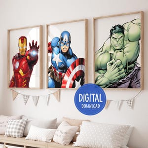 Superhero Wall Art , Set of 3 Prints, Superhero Prints for Little Boys Bedroom, Superhero Wall Print, Boys Room Decor, Digital Download