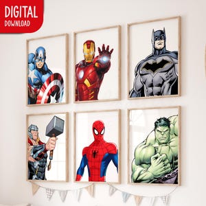 Superhero Prints Set of 6, Boys Room Decor (Digital Download)