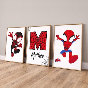 Gepersonaliseerde prints Spidey & Miles Morales, superheldkunst aan de muur, kinderkamerdecoratie (digitale download)