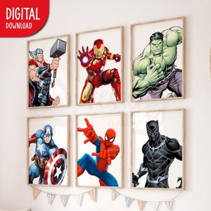 Avengers Superheroes Prints, Set of 6, Superhero Wall Art, Superhero Poster (Digital Download)