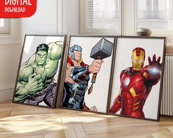 Avengers Superhero Prints, Set of 3, Boy Nursery Wall Art (Digital Download)