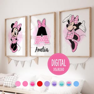 Make a Set - Minnie Mouse Custom Name Wall Print, Set of 3, Girls Bedroom Nursery Decor, Digital Download