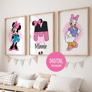Minnie & Friend Themed Personalised Name Print, Set of 3, Girls Room Prints, Minnie Mouse, Girls Bedroom Prints, Minnie, Digital Download