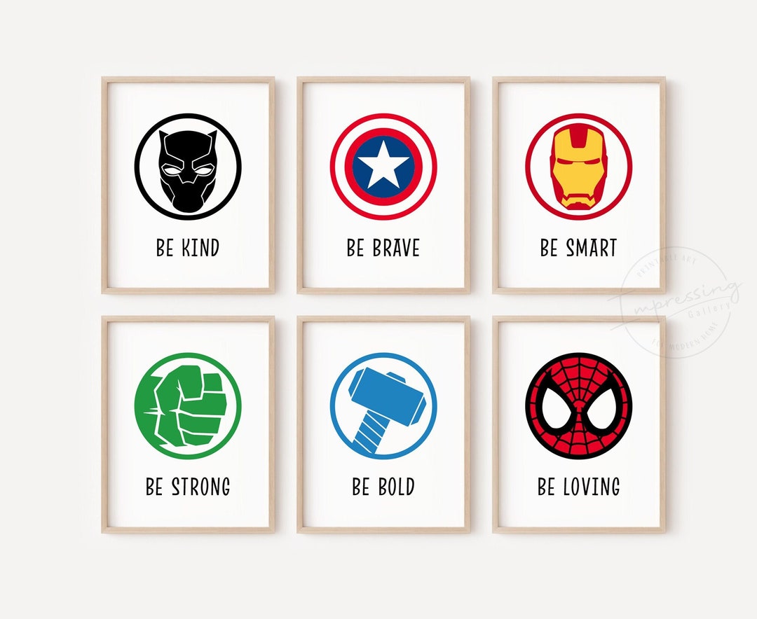 Marvel Superheroes Colored Set of 6 Superhero Prints Kids - Etsy