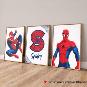 Personliga namntryck med Spiderman, set om 3, superhjälte, väggkonst för barnrum, superhjältar (digital nedladdning)