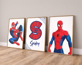 Spiderman Personalized Name Prints, Set of 3, Superhero, Nursery Wall Art, Superheroes (Digital Download)
