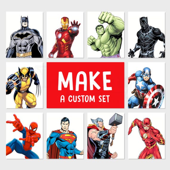 Superhero Wall Art, Ironman, Spiderman, Hulk, Captain America