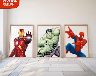 Láminas de superhéroes, juego de 3: Spiderman, Capitán América, Iron Man, Vengadores (descarga digital)