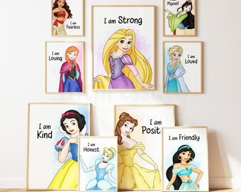 Watercolor Princess Affirmations Prints, Girl Nursery Decor, Girls Bedroom Wall Art, Printed & Shipped