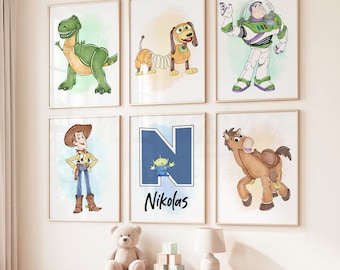 Watercolor Toy Story Personalized Wall Art, Boy Nursery Decor,  Digital Download