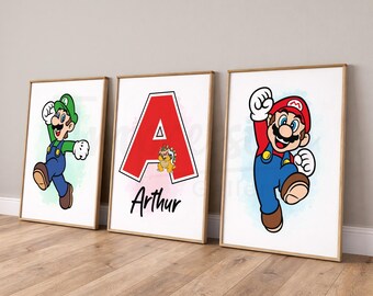 Super Mario Personalized Name Wall Art, Playroom Decor, Nursery Prints, Printed & Shipped