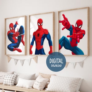 Superheld Prints, 3er-Set Prints, Spiderman Digitale Poster, Jungen Zimmer Dekor, Spiderman Wandkunst, Superhelden Wandkunst, Digitaler Download