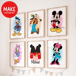 Maak een set - Mickey & Friends, digitale prints, kunst aan de muur kinderkamer, decor speelkamer, Mickey-poster, afdrukbare kunst jongensslaapkamer, digitale download