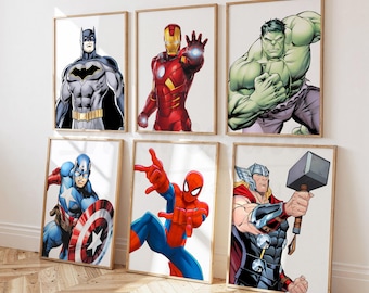 Superhero Prints, Set of 6, playroom wall decor (Digital Download)