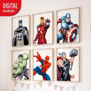 Superhelden-Wandkunst, Jungen-Raumdekor, 6er-Set Drucke, Superhelden-Drucke für kleine Jungen Schlafzimmer, Superhelden-Wanddruck, digitaler Download