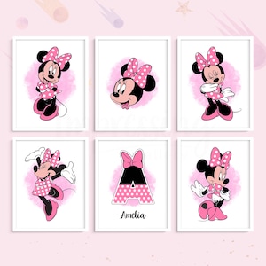 Custom Name - Minnie Mouse Print, Set of 6 prints, Minnie Mouse Poster, Personalized gift, Girls Bedroom Prints, Minnie, Digital Download