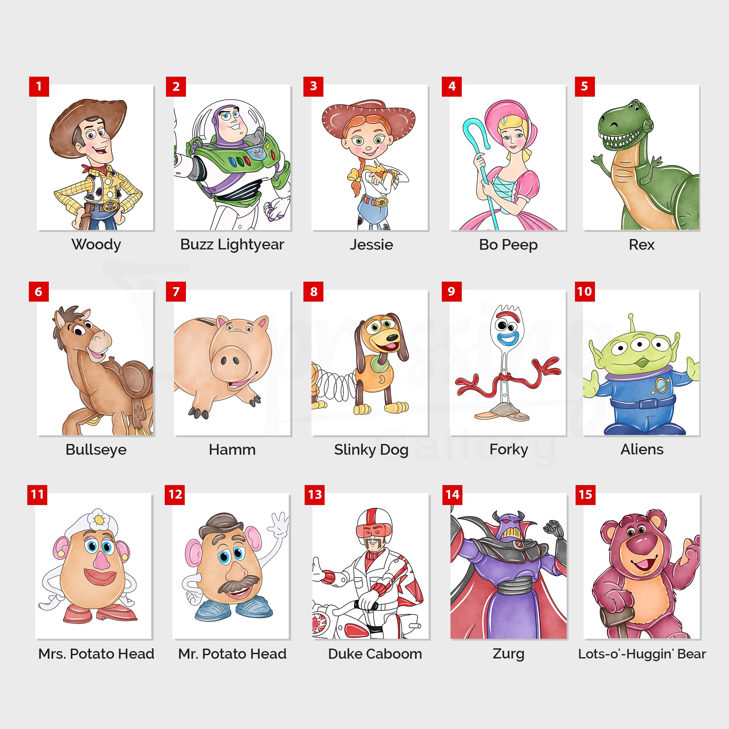 Watercolor Toy Story Wall Art, Set of 15, Playroom Prints, Nursery