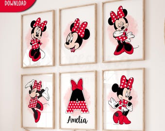Decoración personalizada de Minnie Mouse para habitación de niña, juego de 6 (descarga digital)