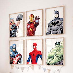Superhelden-Wandkunst, Set mit 6 Drucken, Superhelden-Drucke für kleine Jungen Schlafzimmer, Superhelden-Wanddruck, Jungenzimmerdekor, digitaler Download