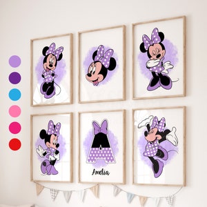 Make a Set, Custom Name - Minnie Mouse Print, Set of 6 prints, Minnie Mouse Poster, Girls Bedroom Prints, Multiple Colors Available